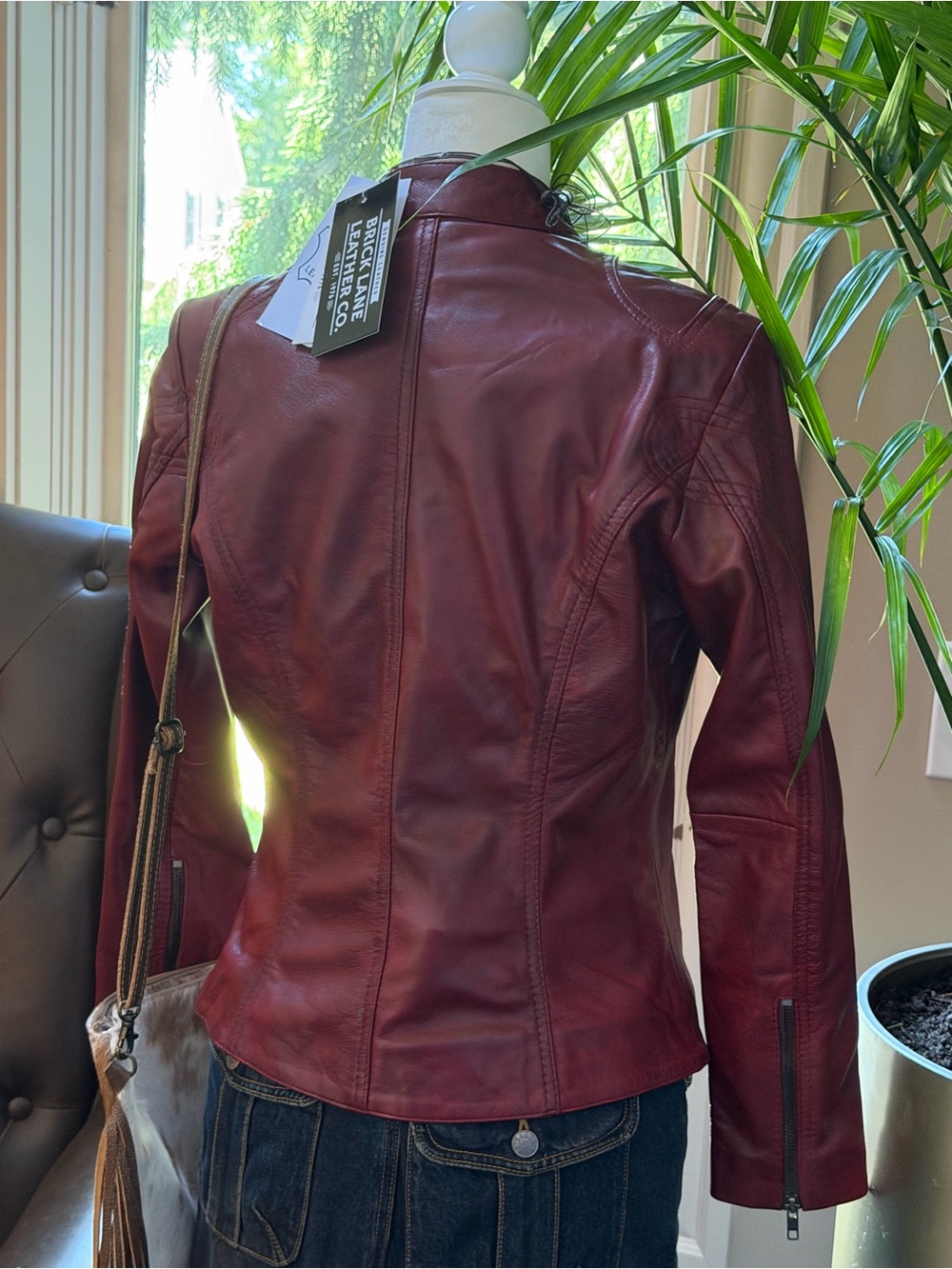 NWT 100% GENUINE LAMB NAPPA LEATHER Brick Lane Burgundy Red Moto Biker Jacket Sm - Picture 5 of 15